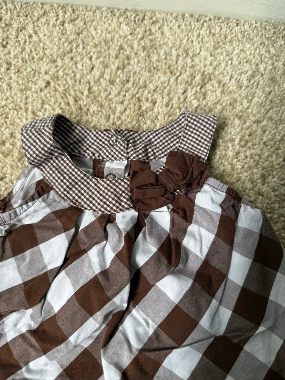 Carter's Brown and White Gingham Diaper Cover Romper